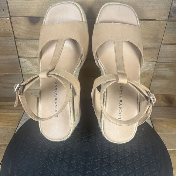 Lucky Brand Womens Size US 6.5M Valki T-Strap Espadrille Tan Platform Sandals - Picture 5 of 10